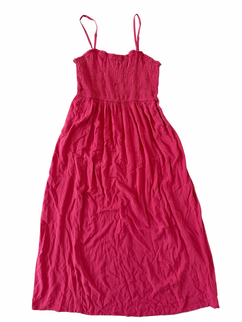 Old Navy Coral Pink Smocked Strappy Maxi Dress size Large Pockets Boho Beach